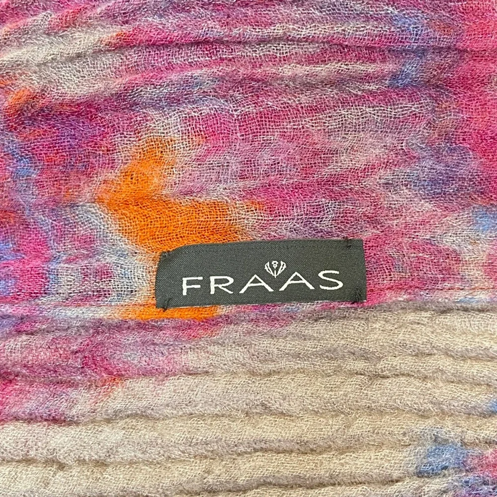 FRAAS Scarf Ikat Pattern Gray Pink Orange Blue Lightweight Boho Crinkle Gauze‎